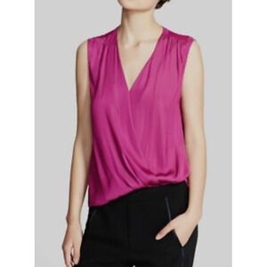 VINCE Raspberry Pink  Sleeveless Crossover Wrap‎ Front Blouse  Top Large